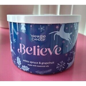 Yankee Candle BELIEVE 18 Oz. 3-Wick Candle Christmas Holiday Spruce Grapefruit